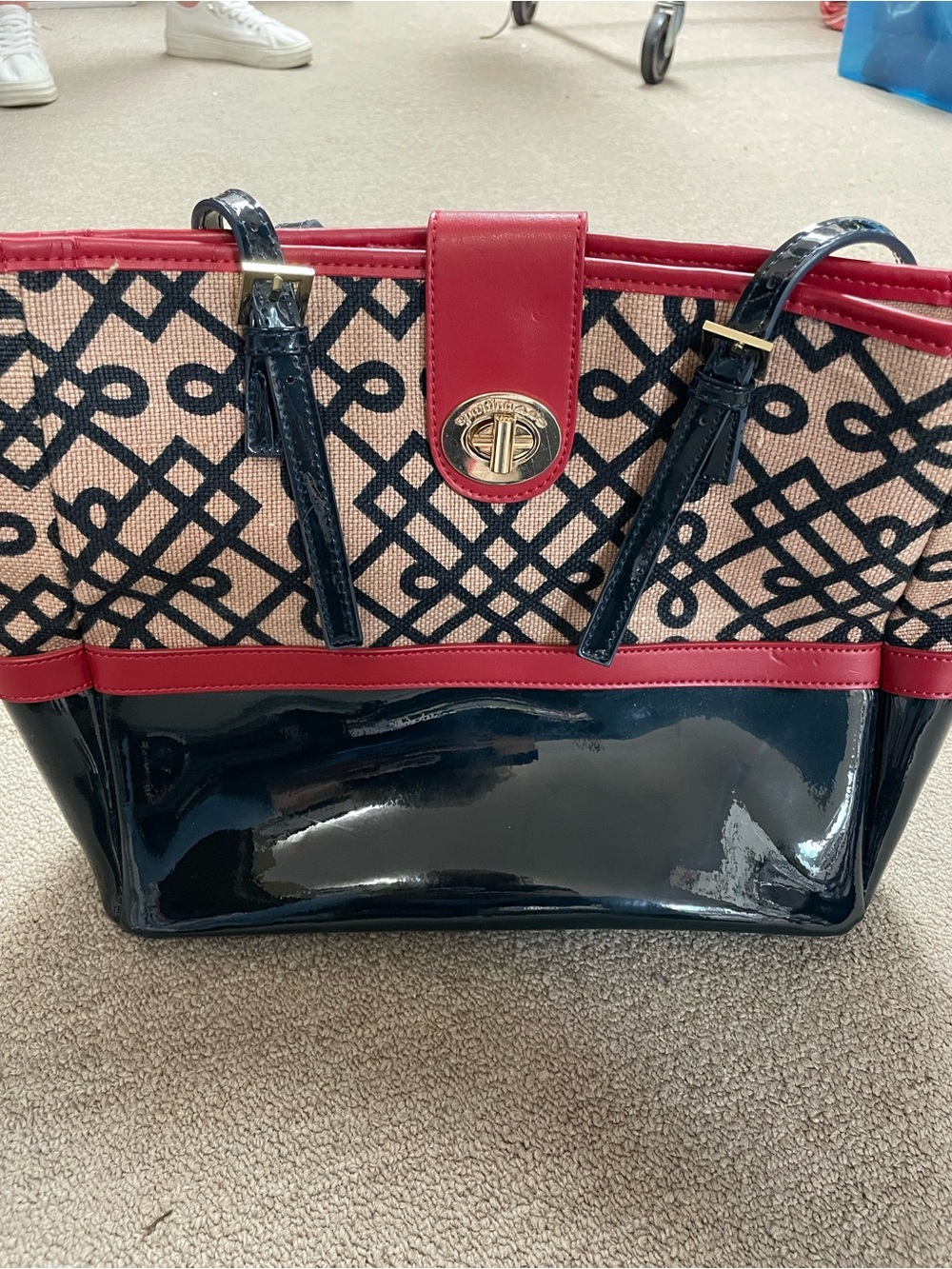 Spartina 449 Black and Red Patterned Shoulder Tote